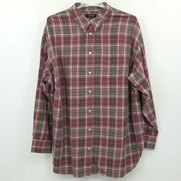 Lauren Ralph Lauren Brawley Button Up Down Shirt Womens Size 3X Plaid Old Money - Picture 3 of 8